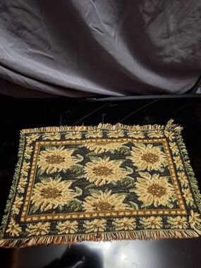 VTG Set of 11 Sunflower Tapestry Woven Placemats - Fringed Edges18"X11"